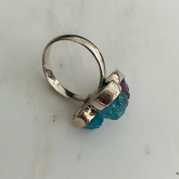 Rough cut amethyst trio, sterling silver setting. - Picture 9 of 15